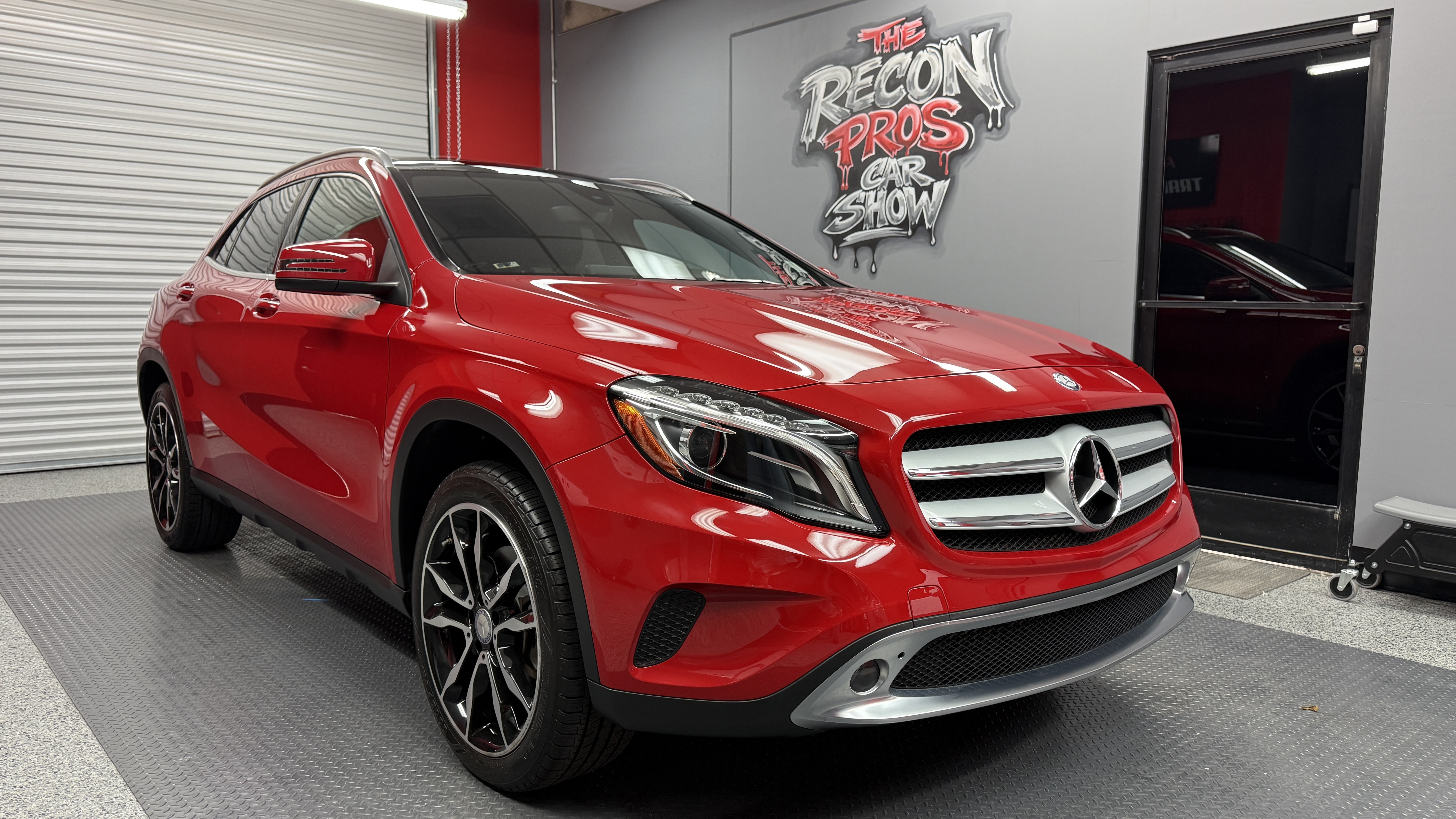 Red Mercedes-Benz GLA restored to showroom finish after full paint correction at The Recon Pros
